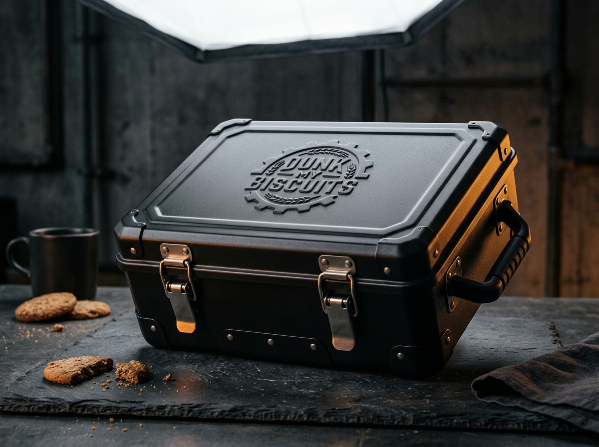 Heavy-duty embossed metal Dunk Case with mechanical latches and biscuits